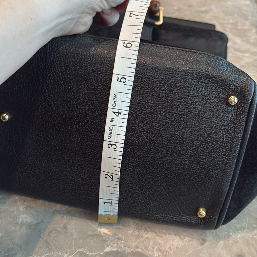 Black Suede Handbag with Bamboo Handles - Picture 16 of 16